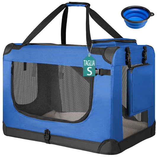 Trasportino per Animali Domestici Taglia S Gabbia Pieghevole Cani e Gatti Blu