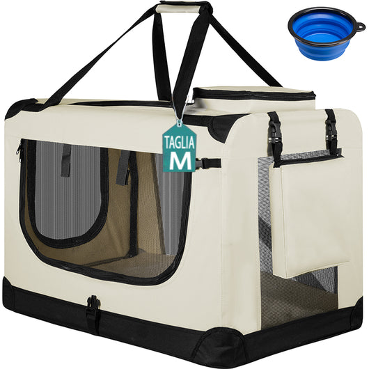 Trasportino per Animali Domestici Taglia M Gabbia Pieghevole Cani e Gatti Beige