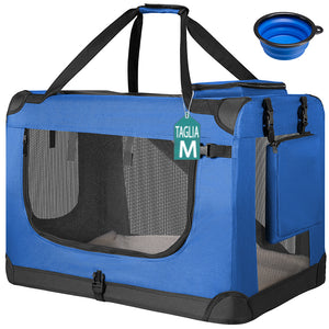 Trasportino per Animali Domestici Taglia M Gabbia Pieghevole Cani e Gatti Blu