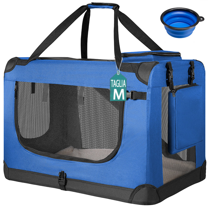 Trasportino per Animali Domestici Taglia M Gabbia Pieghevole Cani e Gatti Blu