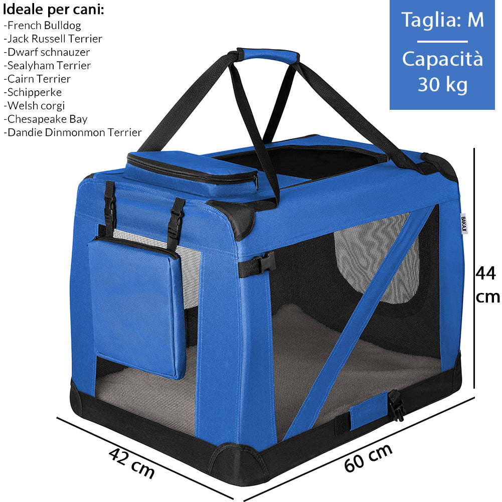 Trasportino per Animali Domestici Taglia M Gabbia Pieghevole Cani e Gatti Blu