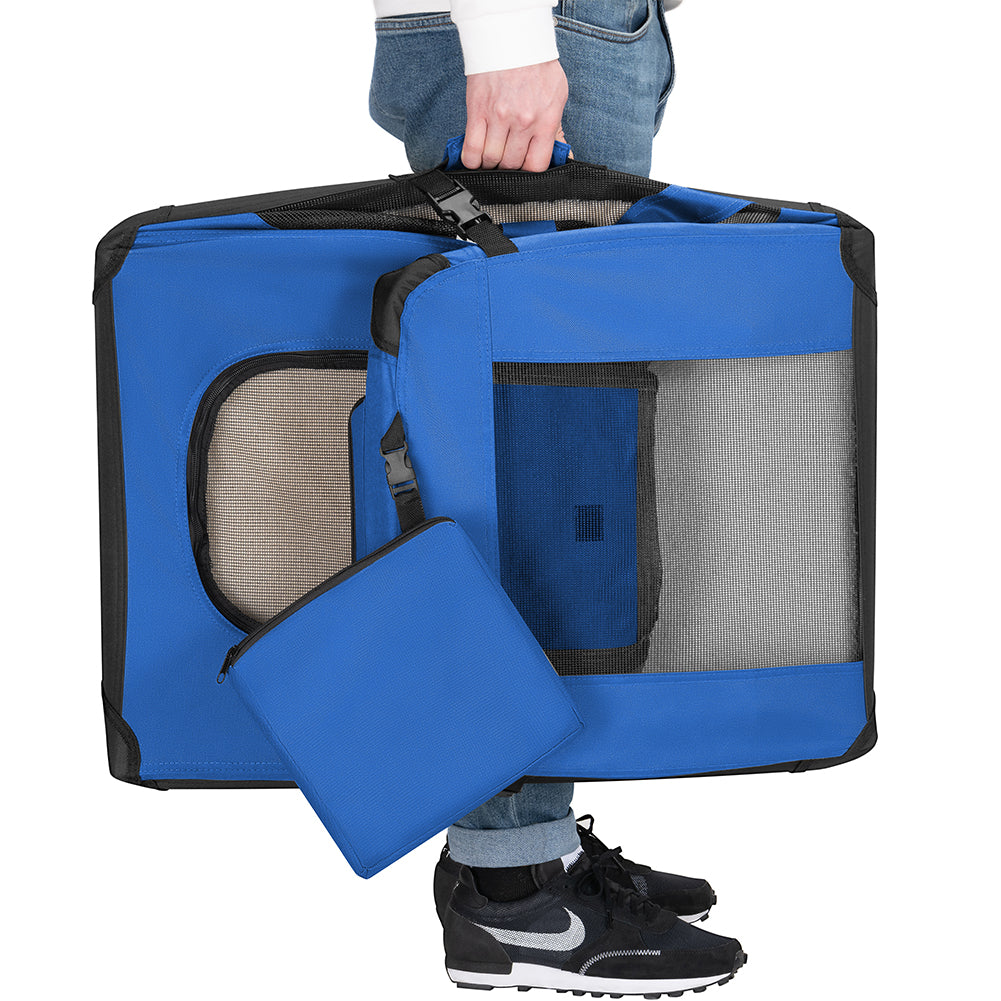 Trasportino per Animali Domestici Taglia M Gabbia Pieghevole Cani e Gatti Blu