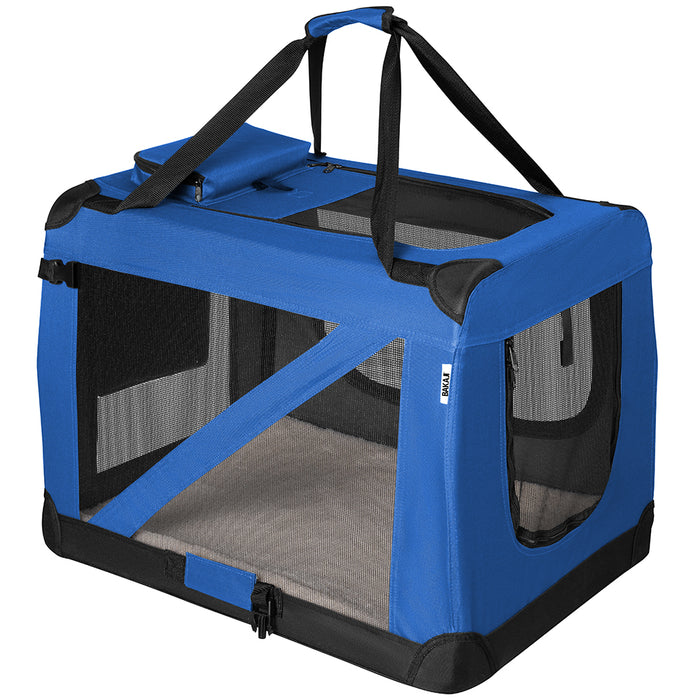 Trasportino per Animali Domestici Taglia M Gabbia Pieghevole Cani e Gatti Blu