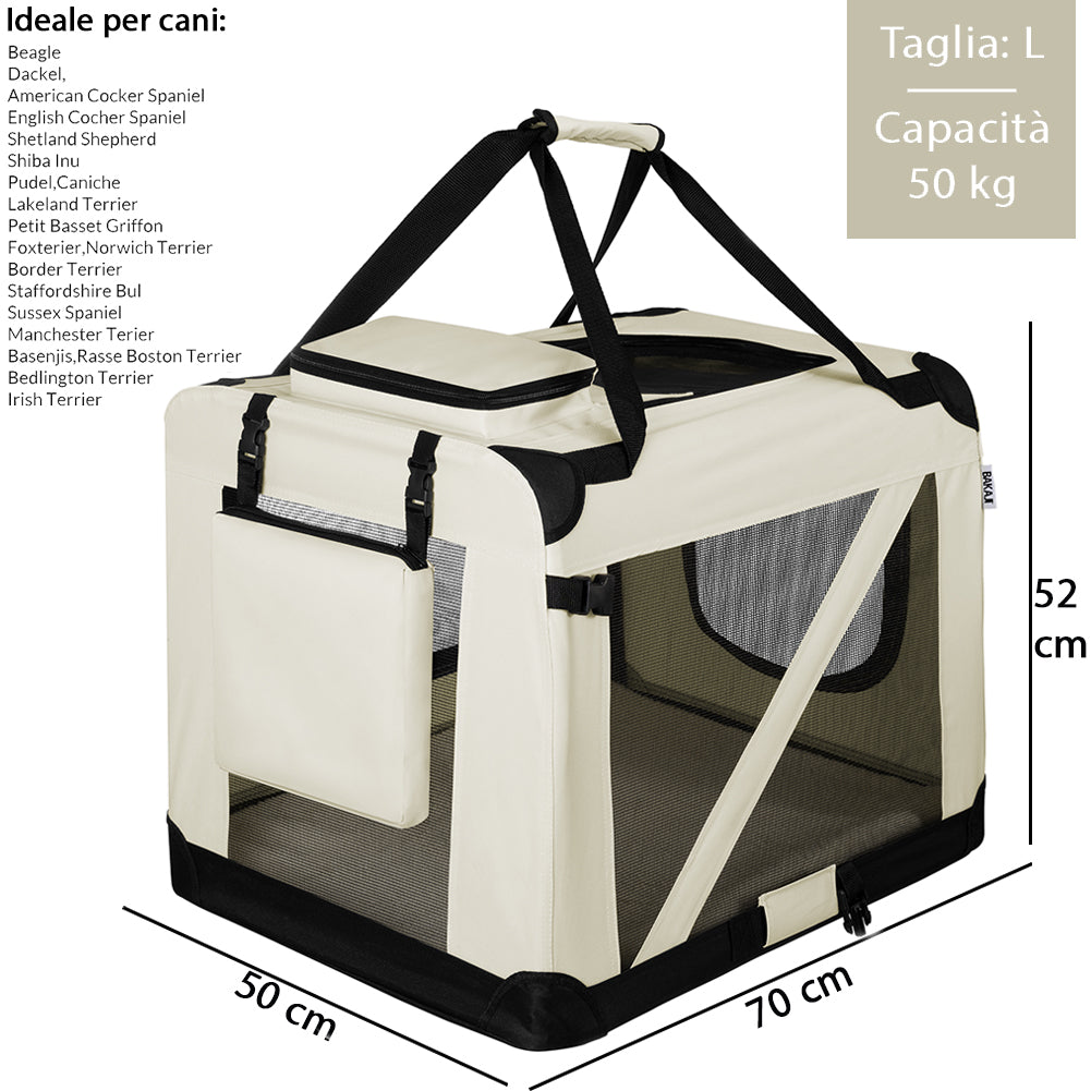Trasportino per Animali Domestici Taglia L Gabbia Pieghevole Cani e Gatti Beige
