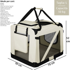 Trasportino per Animali Domestici Taglia L Gabbia Pieghevole Cani e Gatti Beige
