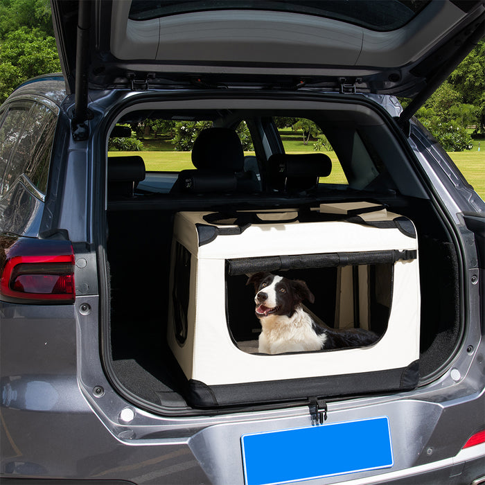 Trasportino per Animali Domestici Taglia L Gabbia Pieghevole Cani e Gatti Beige