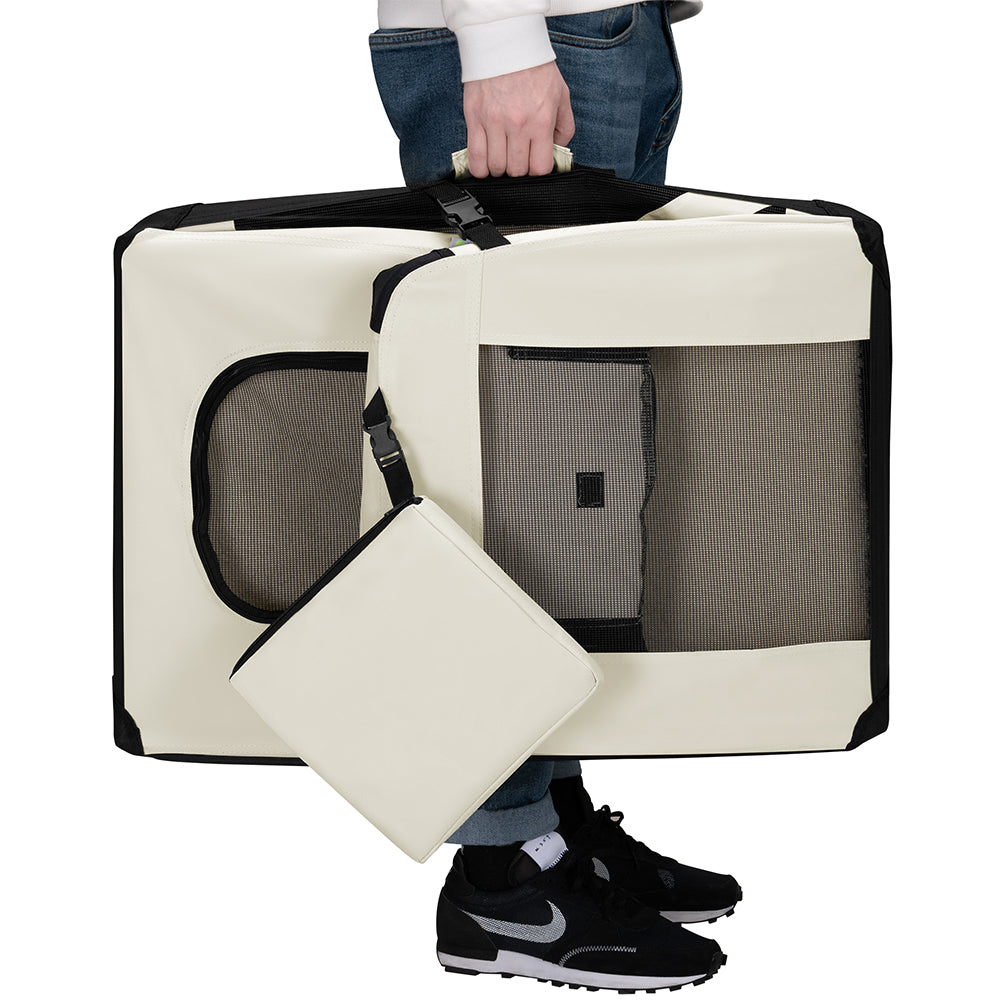 Trasportino per Animali Domestici Taglia L Gabbia Pieghevole Cani e Gatti Beige