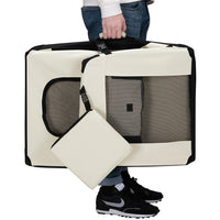 Trasportino per Animali Domestici Taglia L Gabbia Pieghevole Cani e Gatti Beige