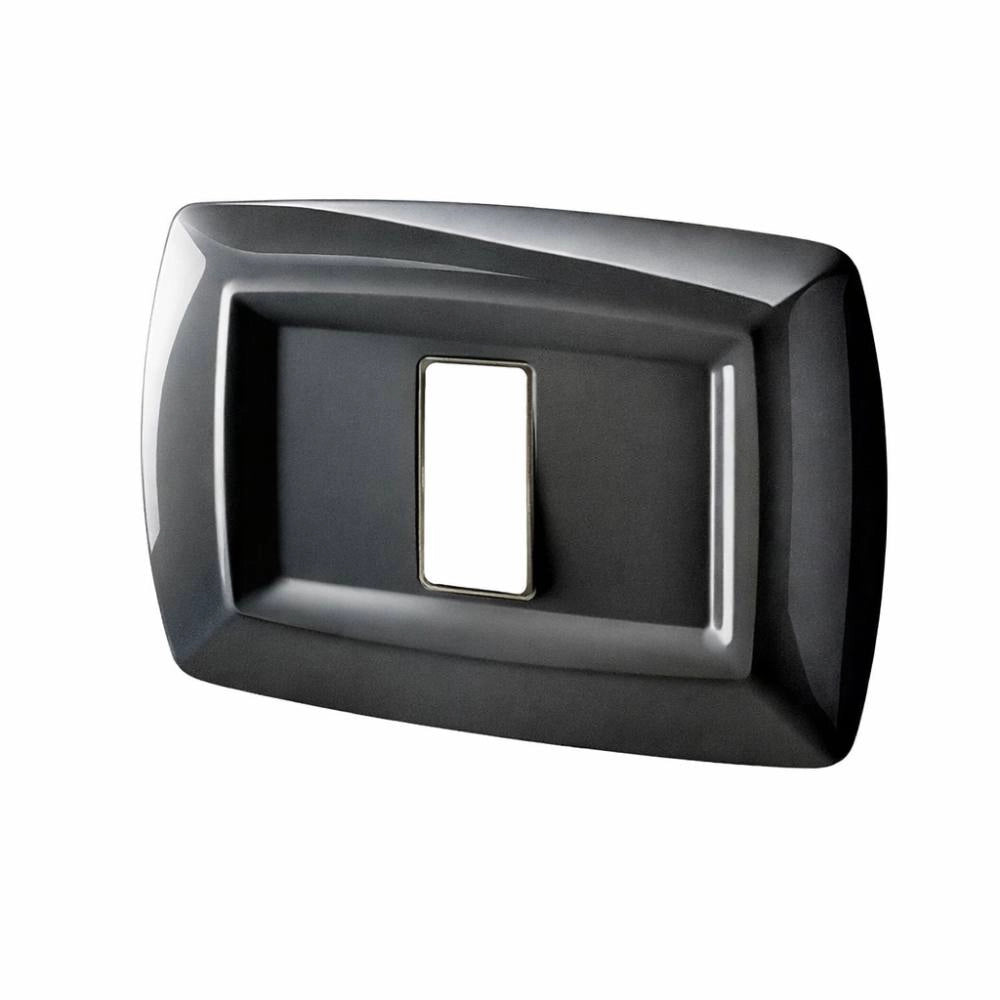 Placca elettrocanali tondò nera in tecnopolimero per installazione elettrica *** numero posti 1 posto, confezione 1