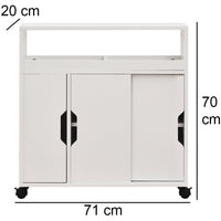 Carrello Portaoggetti Salvaspazio in Legno Bianco con 3Ante e 4Ruote Slim