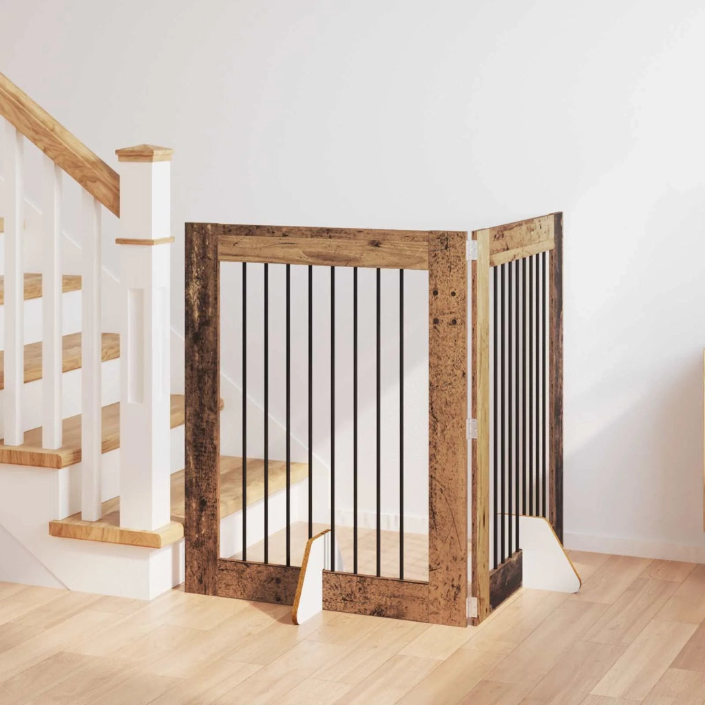Cancello per cani con supporti 2 pz Legno antico 80 x 100 cm CFW4456857