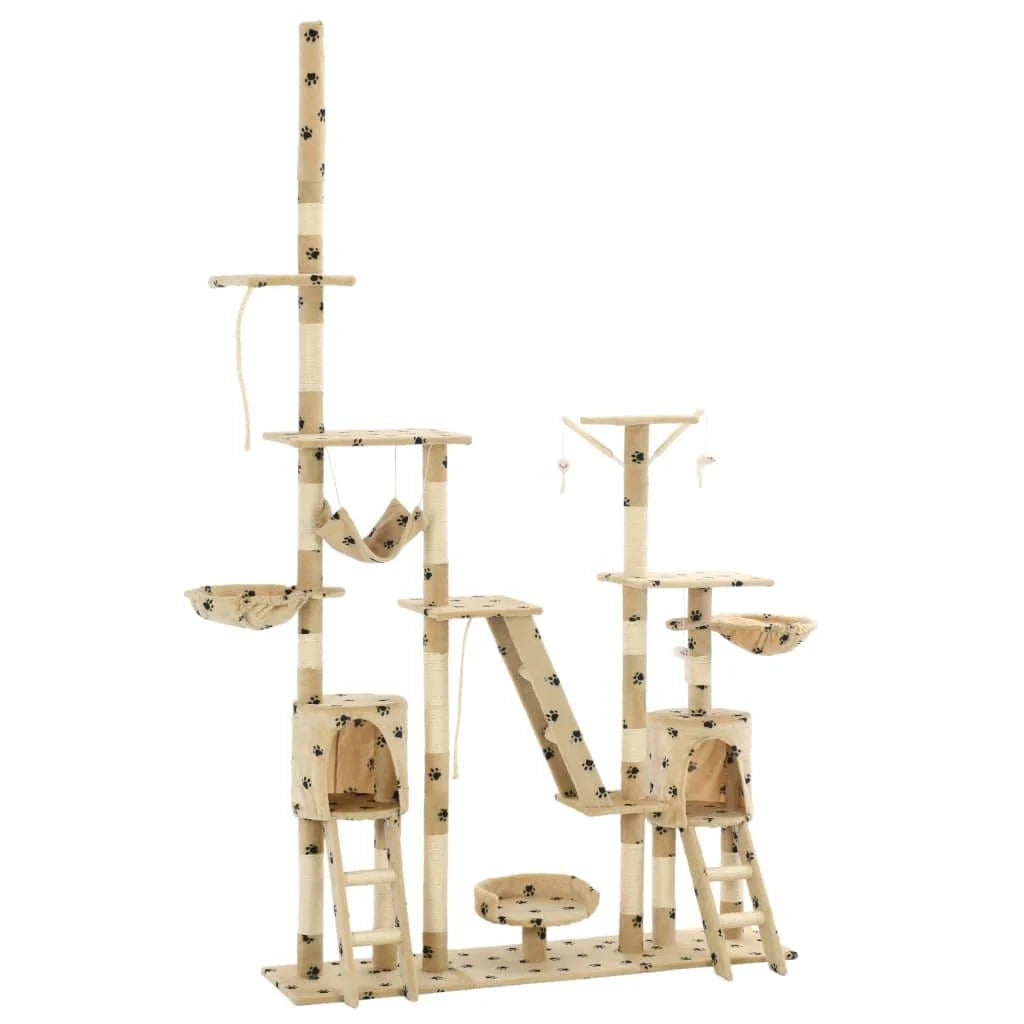 Tiragraffi albero per gatti cuccia per gatti giocattolo animale di peluche 230-250 cm impronte di zampe beige 3702088