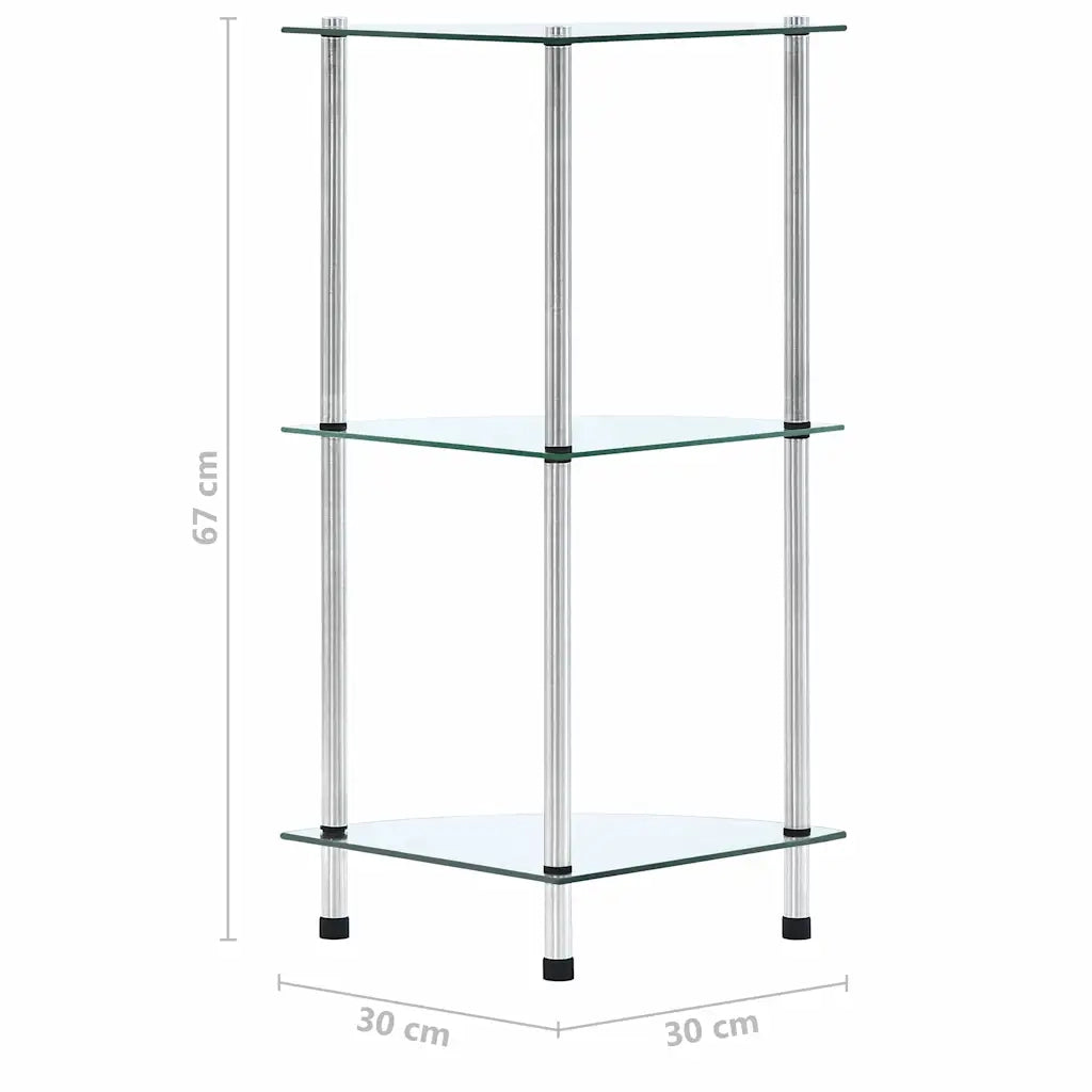 Scaffale a 3 Livelli Trasparente 30x30x67 cm in Vetro Temperato
