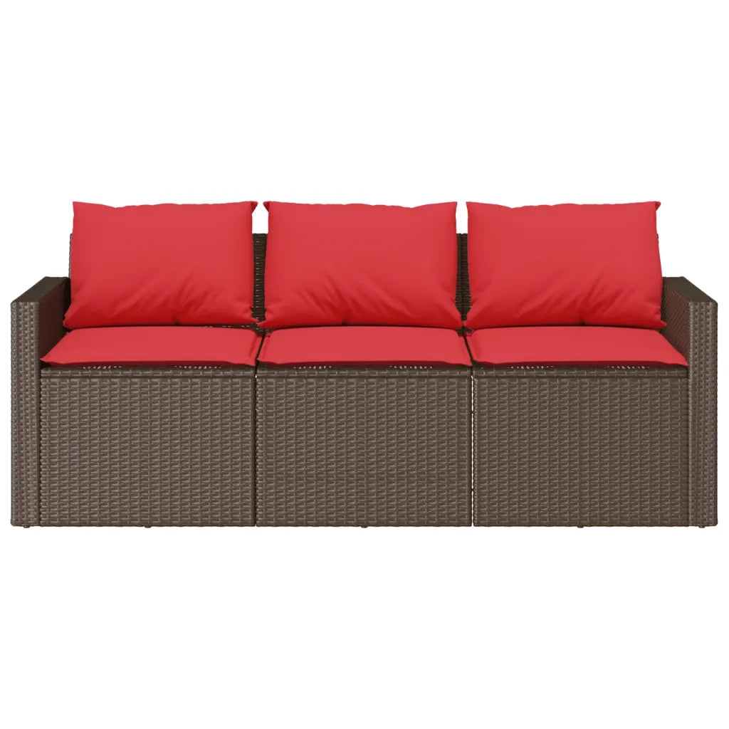Divano da Giardino a 3 Posti con Cuscini in Polyrattan Marrone 366348