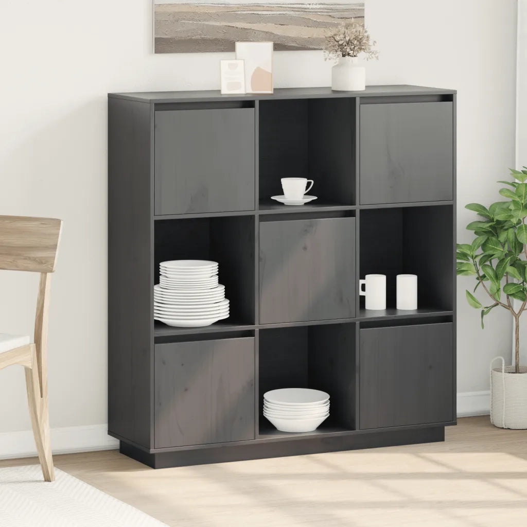 Credenza Grigia 110,5x35x117 cm in Legno Massello di Pino 814371
