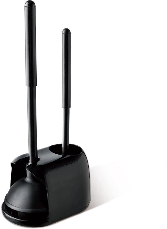 Set di pulizia per bagno e toilette, spazzola per toilette 2 in 1 con supporto, combinazione di strumenti di pulizia per bagno e toilette con supporto (nero)