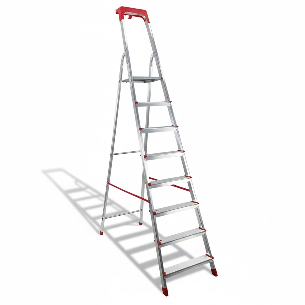 Scala Domestica in Alluminio Martina Leggera Portatile Scaletto Vaschetta Portaoggetti Pieghevole Robusta Salv 8 gradini