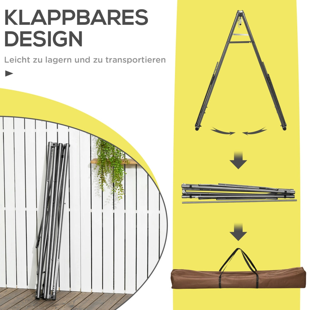 Supporto pieghevole 2 in 1 per amaca e appendiabiti, portata fino a 120 kg, dimensioni 290 x 92 x 88 cm, ideale per giardino e patio.