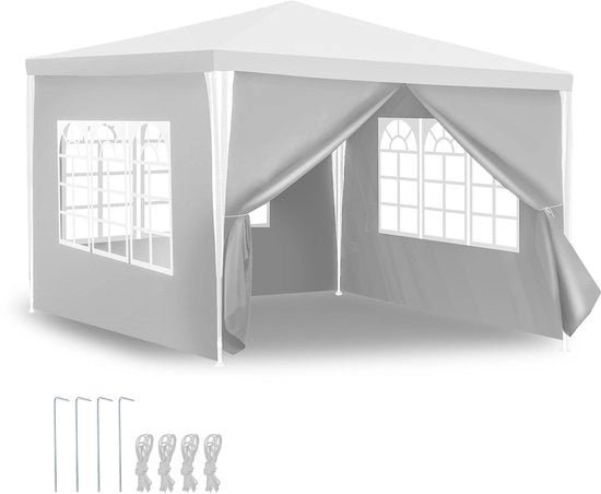 Tenda da Giardino con Pareti Laterali - 3x3 - Impermeabile - Bianco