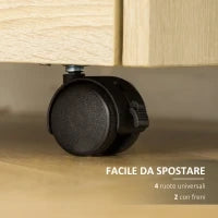Cassettiera da Ufficio in Legno con 4 Cassetti, Ruote e Bordi Rialzati, 40x36x65cm, Legno Naturale
