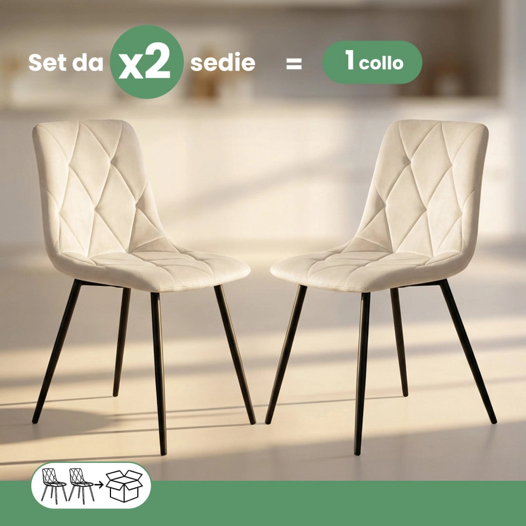 Set di 2 Sedie in velluto trapuntate MILO Beige gambe nere