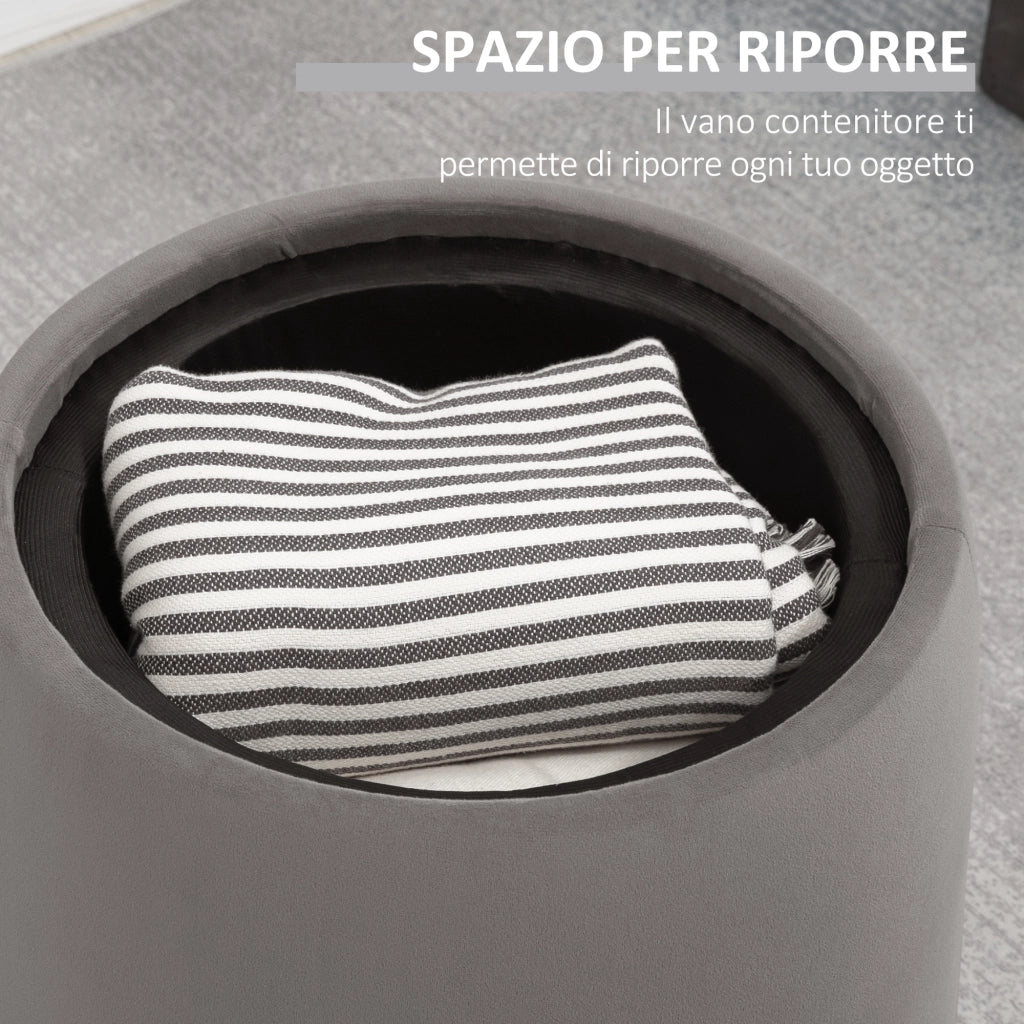 Pouf Contenitore in Velluto 2 in 1 Convertibile in Tavolino da Caff¨¨. ?44x47.5cm. Grigio