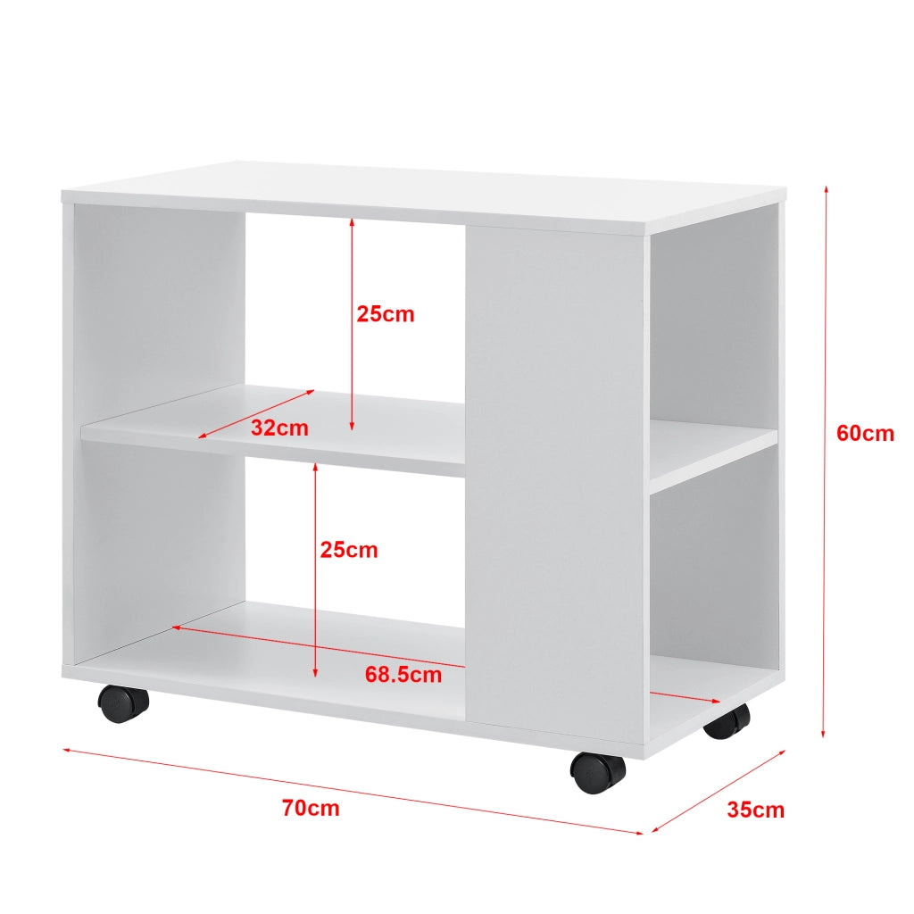Tavolino Laterale Alvdalen con Ripiano e Rotelle 60 x 70 x 35 cm - Bianco [en.casa]