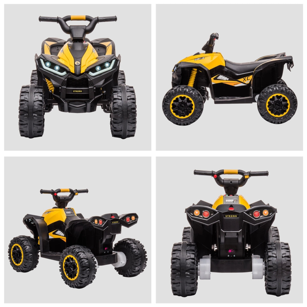 EasyComfort Quad Elettrico per Bambini 12V, 2 Velocità, Ruote Larghe con Clacson e Fari LED, Età 3-5 Anni, Giallo