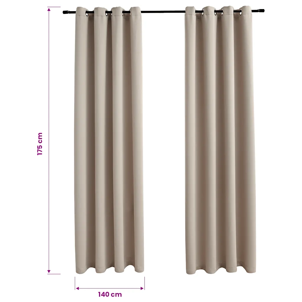 Tende Oscuranti con Anelli in Metallo 2 pz Beige 140x175 cm 134442