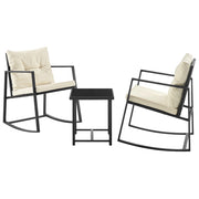 Set Tavolo e Poltrone Dondolo da Esterno Mobili Giardino Polyrattan Beige e Nero