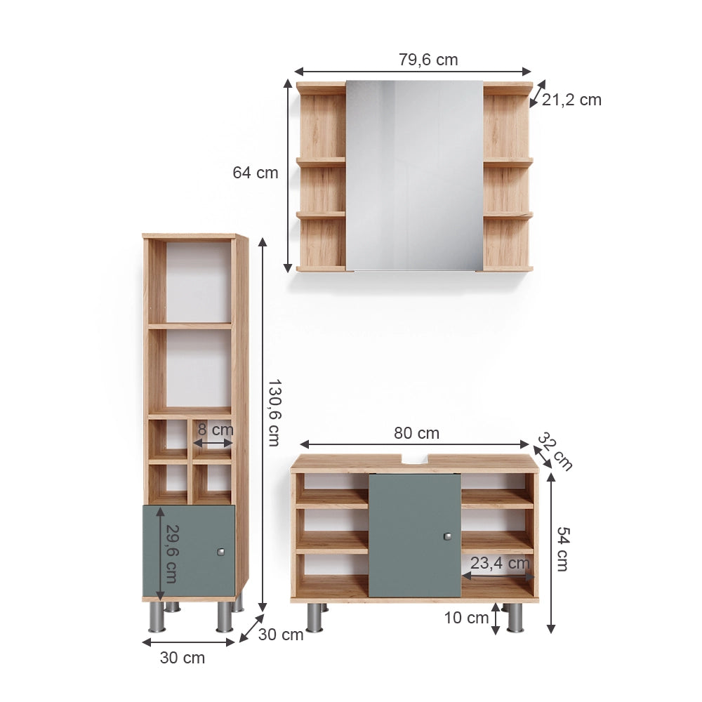 Vicco Set mobili bagno Verde 3 parti