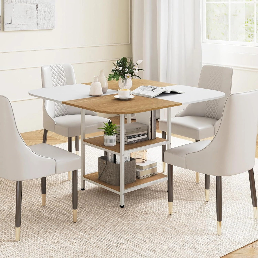 Tavolo da Pranzo Moderno, Tavolo Quadrato per Cucina con Piano Multicolore, Scaffale a 2 Livelli e Piedini Regolabili, Tavolo Console in Legno per Soggiorno, Sala da Pranzo e Cucina