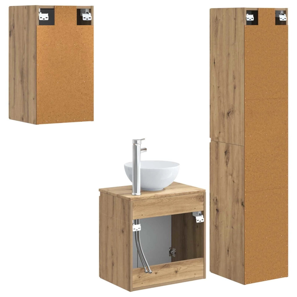 Set di mobili per il bagno 3 pz Rovere Artigianale 3406072