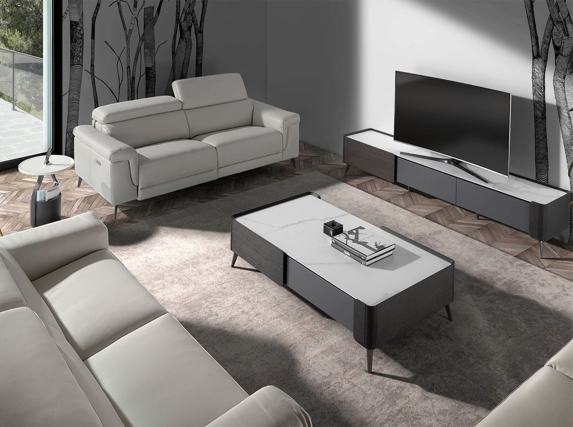 Divano relax a 2 posti in pelle grigia