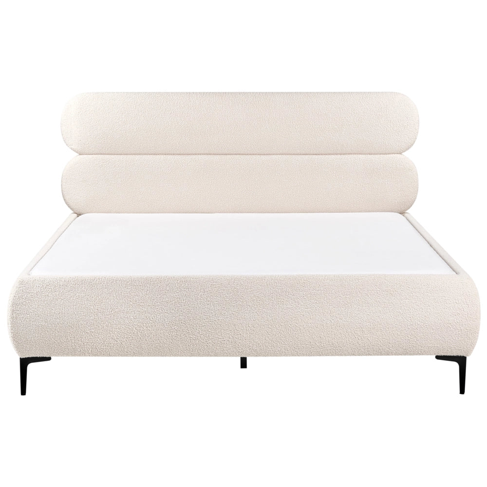 Letto con rete bouclé bianco panna 160 x 200 cm testata gambe in metallo nero camera da letto classica minimalista