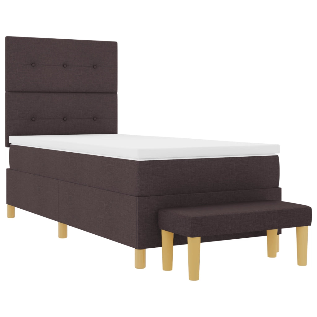 Letto a piattaforma con materasso e panca Marrone scuro 90x200 cm Tessuto