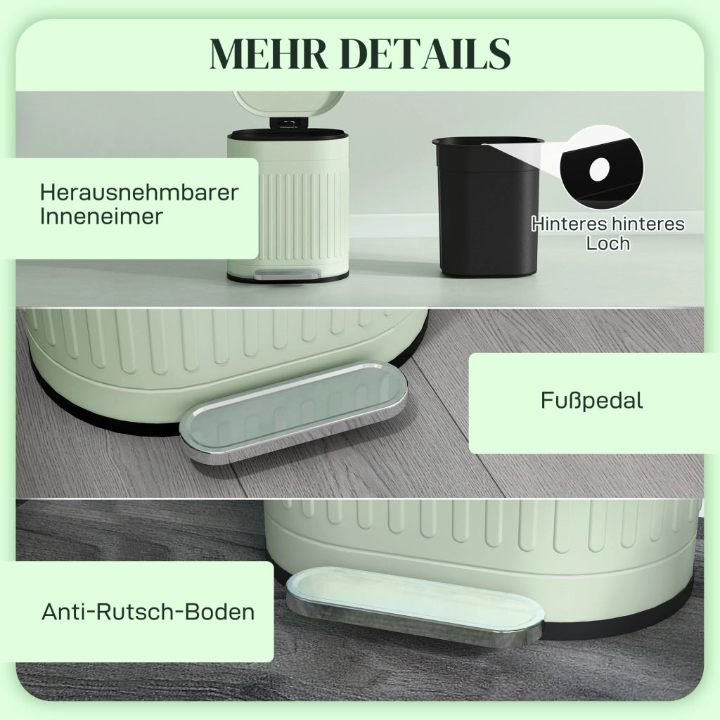 Secchio per rifiuti 20L con coperchio pedale e cestino interno estraibile ¨C zephmum ¨C Verde 36,5x31,2x45 cm