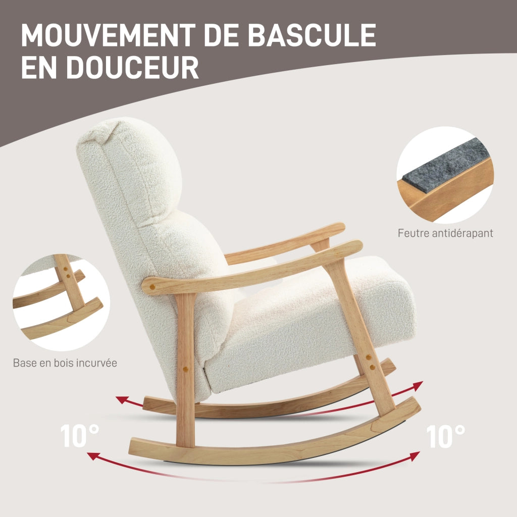 Poltrona Dondolo in Velluto con Schienale Ergonomico ¨C zephmum ¨C Crema 65x90x98 cm