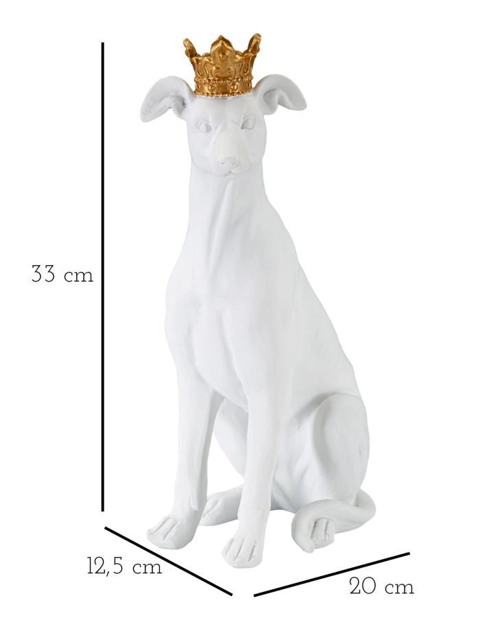 Statuetta decorativa cane seduto con corona dorata - REX