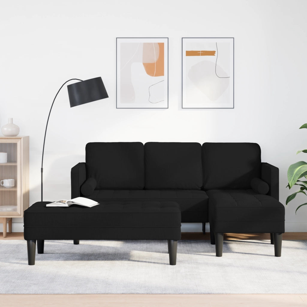 Set di divani 2 pezzi con cuscini in tessuto nero