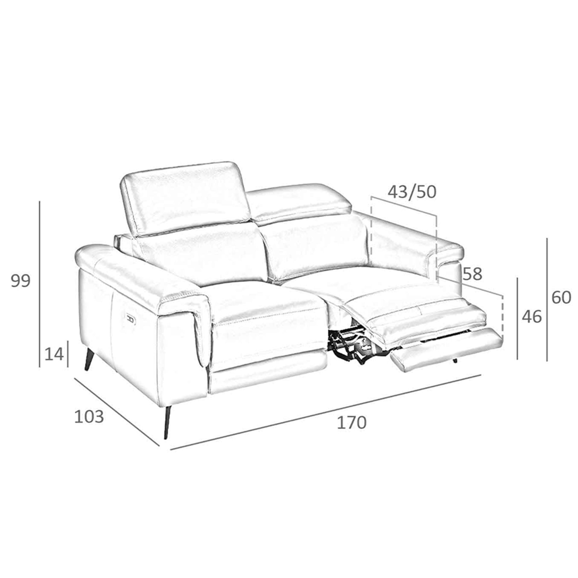 Divano relax a 2 posti in pelle grigia
