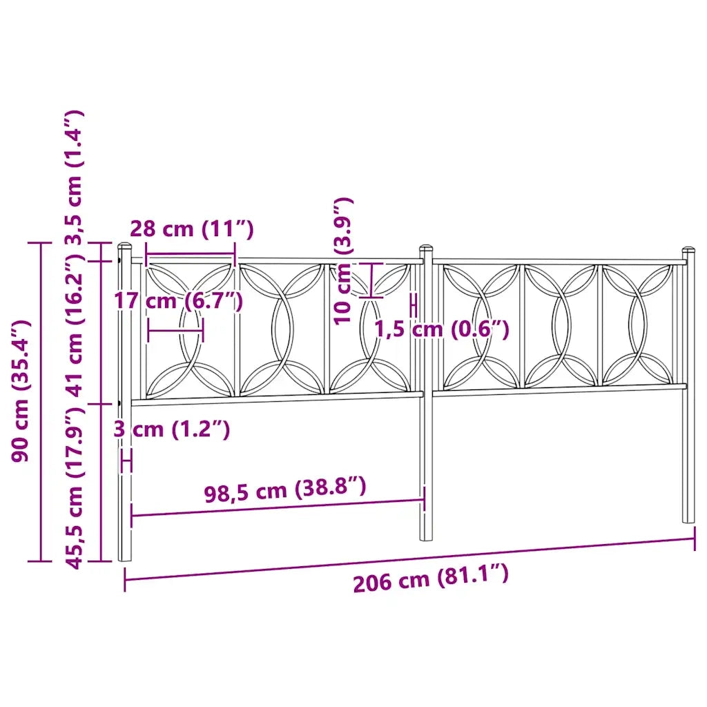 Testiera in Metallo-Testiera in Ferro-Testata Nero 200 cm 852339