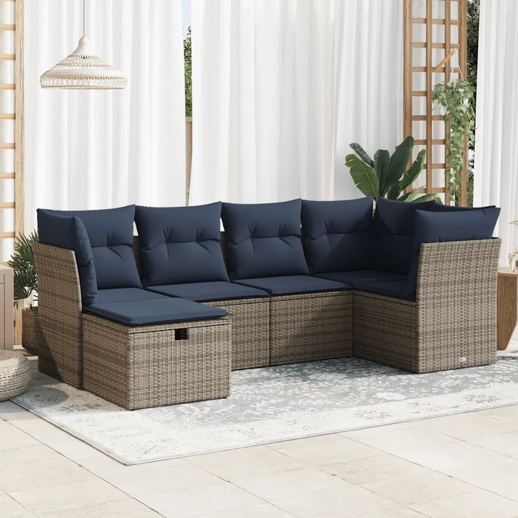 Set Divano da Giardino 6 pz con Cuscini Grigio in Polyrattan 3325287