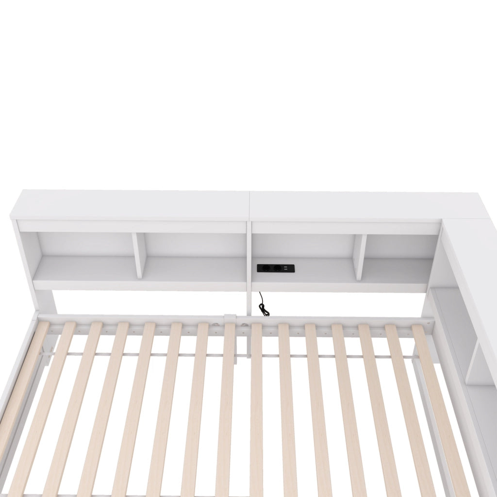 Divano letto daybed 90x200 cm con 2 cassetti; prese e 2 porte USB; bianco