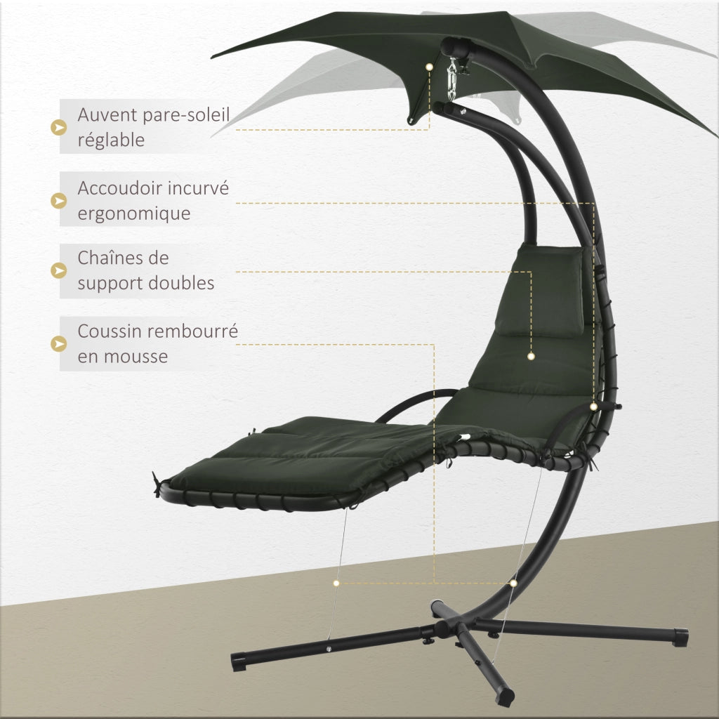 Poltrona a dondolo sospesa per esterni con parasole ¨C Zephmum ¨C Grigio scuro Nero 190x110x190 cm
