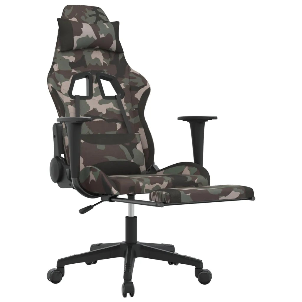 vidaXL Sedia da Gaming Massaggi Poggiapiedi Nero e Mimetico in Tessuto