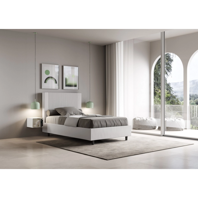 Letto imbottito 1 piazza e mezza 120x200 cm Goya - Bianco,Similpelle,Contenitore