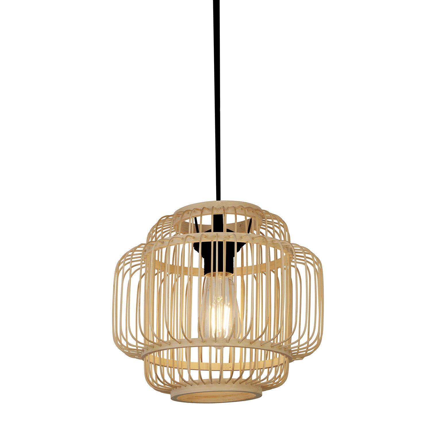 Sospensione Industrial-Nordico Madeline Legno Nero Marrone 1 Luce E27