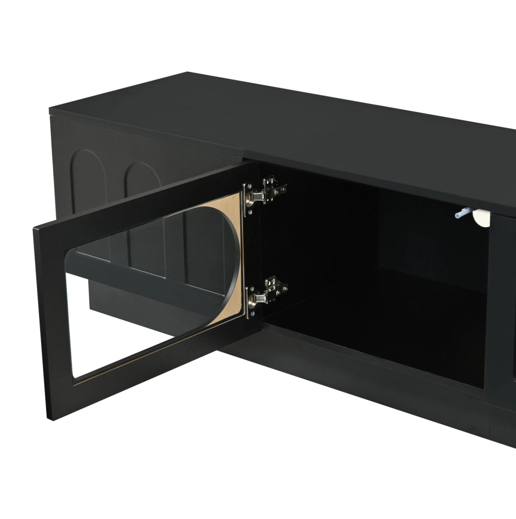 Mobile TV basso con LED APP; 200x40x42 cm; MDF e truciolare; nero