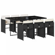 Set da Pranzo da Giardino 7 pz | Set Salotto da Giardino Nero con Cuscini in Polyrattan